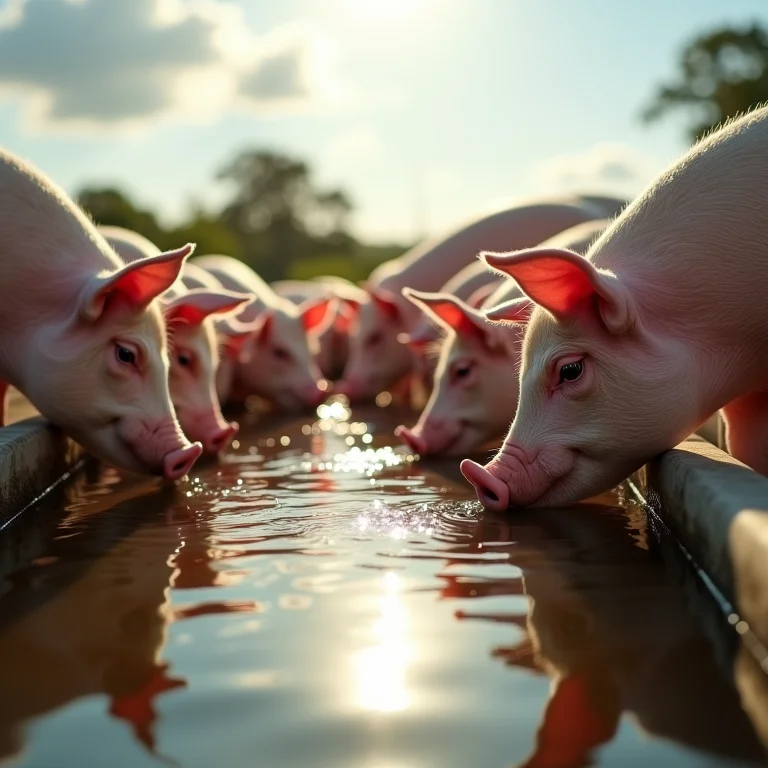Água limpa e fresca para hidratação dos porcos