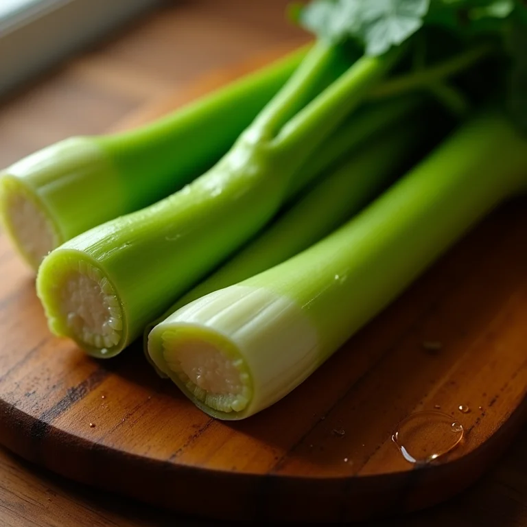 Aipo fresco cortado em tábua de madeira