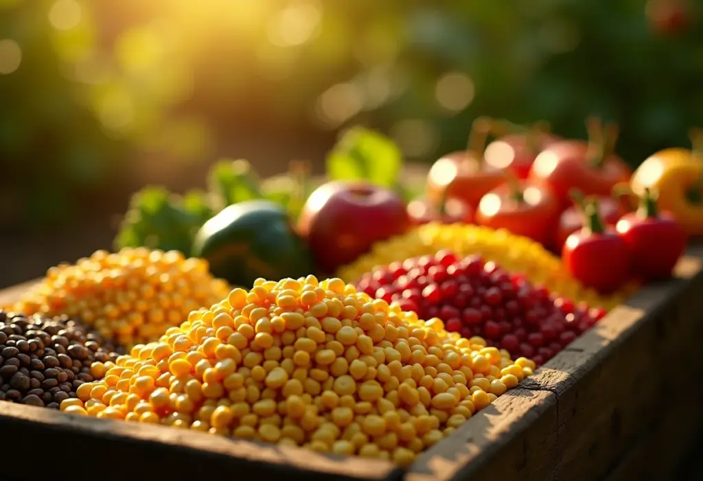 Alimentos variados para porcos em comedouro rústico