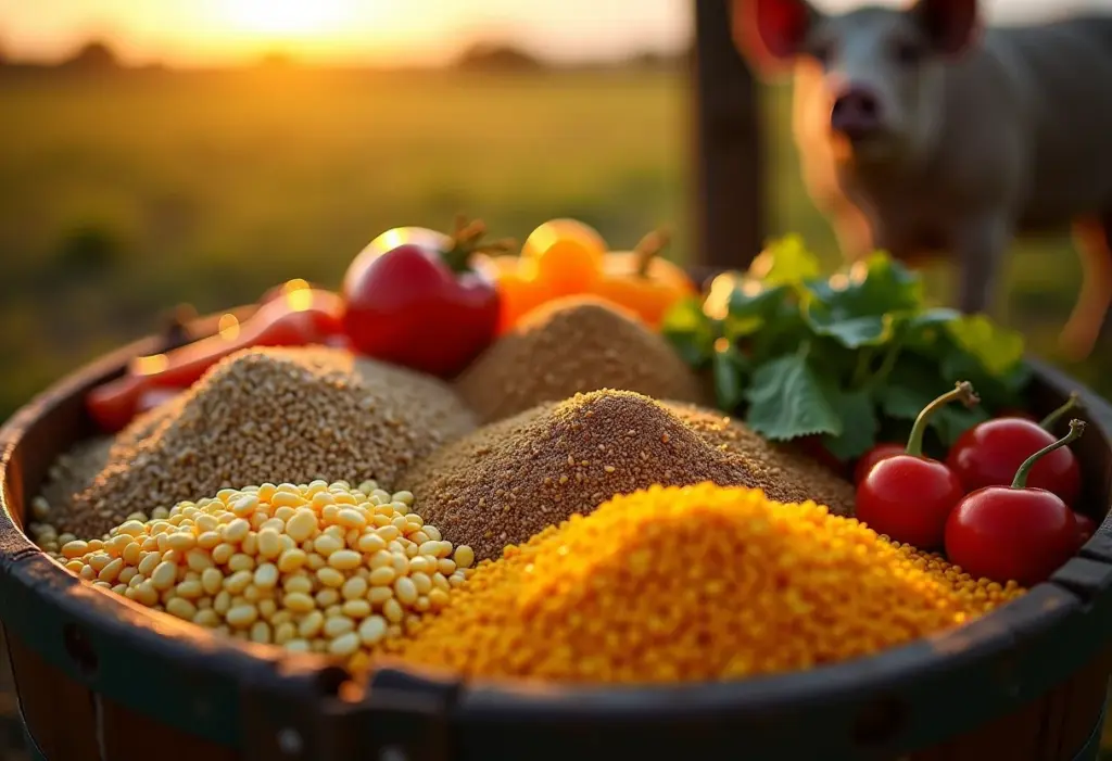 Alimentos variados para porcos em um sítio brasileiro