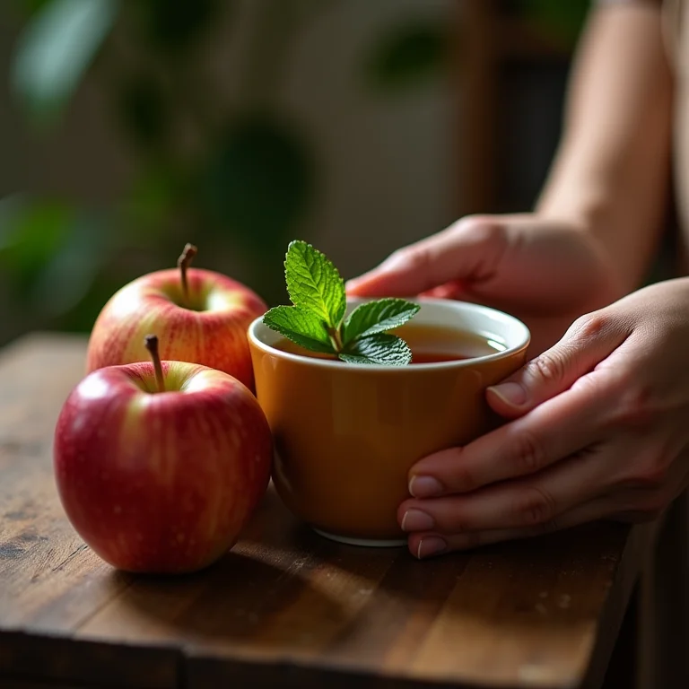 Alívio da dor de cabeça com chá de maçã e hortelã