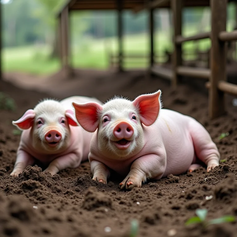Área de lazer e descanso para o bem-estar dos porcos