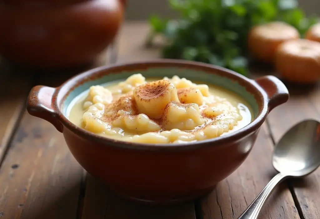 Arroz doce cremoso com leite condensado e canela