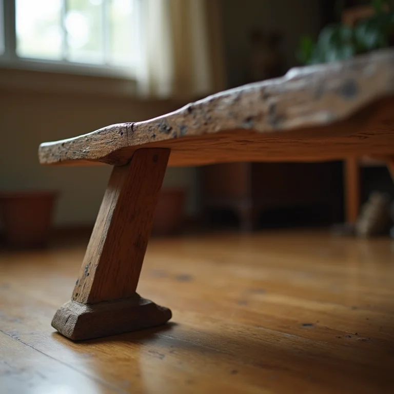 Banco de madeira rústico instável.