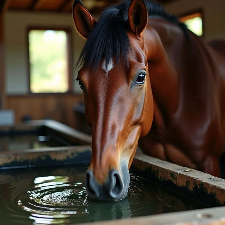 Bebedouro e comedouro na baia de cavalo