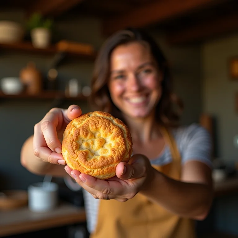 Biscoitão de roça sendo segurado por uma pessoa sorrindo, mostrando o quão especial é a receita.