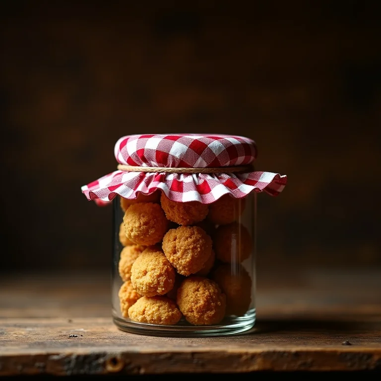 Biscoitões de roça armazenados em um pote de vidro com tampa de tecido.