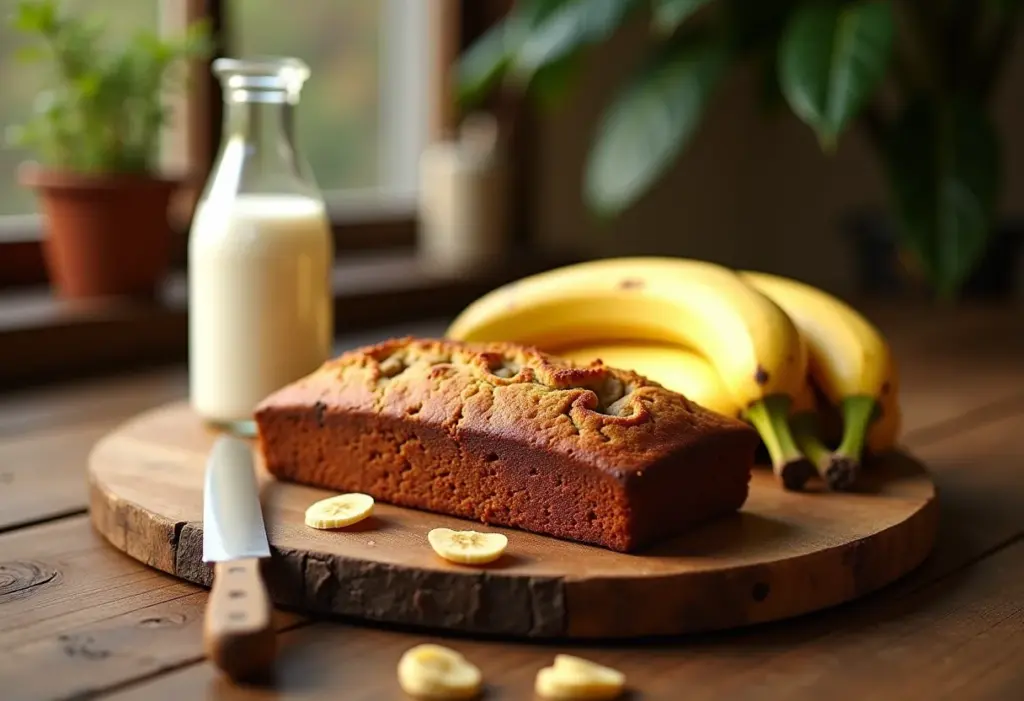 Bolo de banana sem trigo em mesa rústica