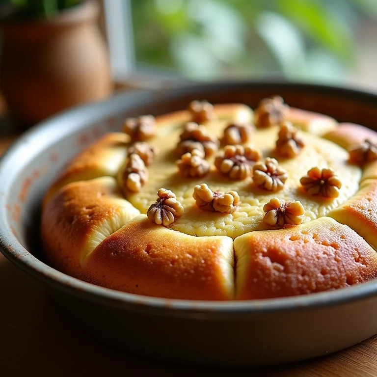 Bolo de casca de banana com nozes picadas.
