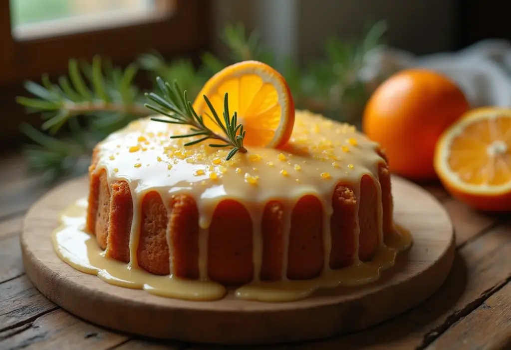 Bolo de laranja fofinho com cobertura brilhante