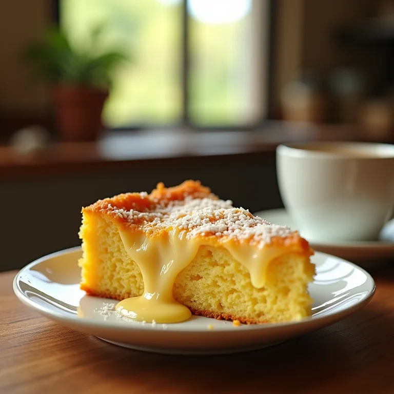 Bolo de mandioca com coco e queijo derretido