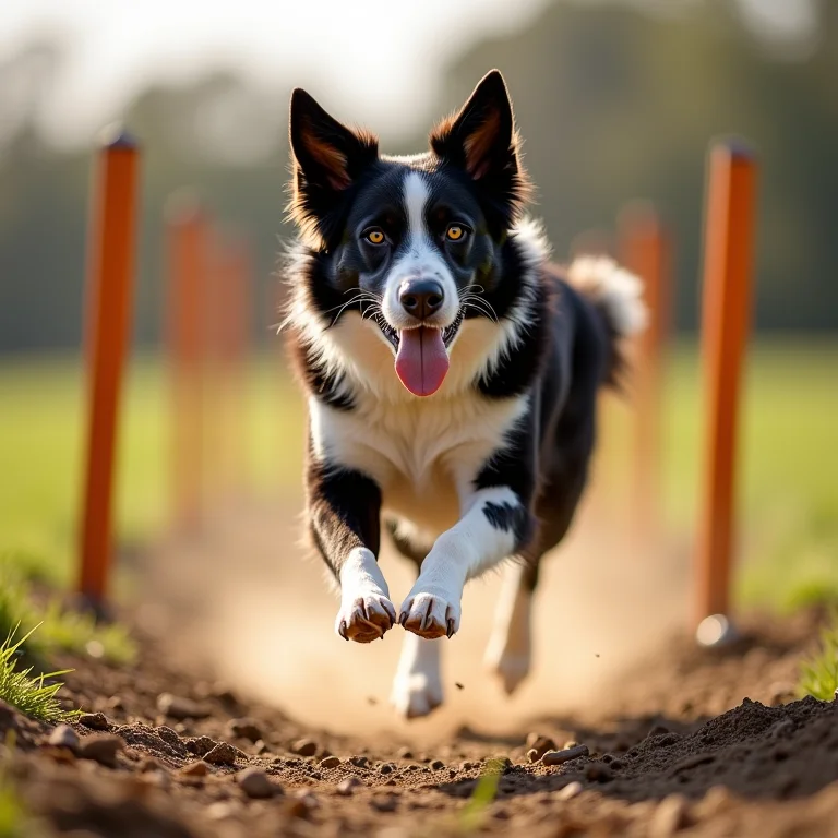 Border Collie mostrando sua inteligência no campo.