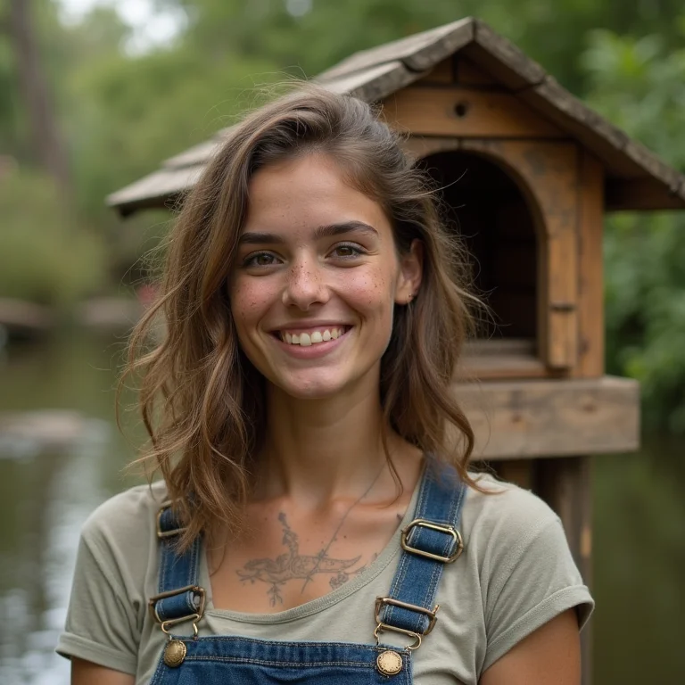 Cabana de madeira sendo finalizada por jovem