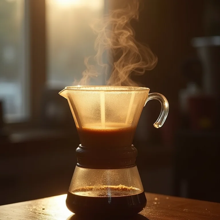 Café coado fumegante em close-up