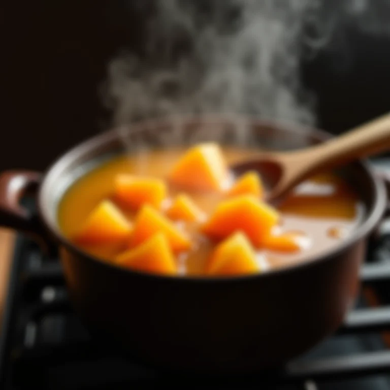 Calda borbulhante do doce de mamão