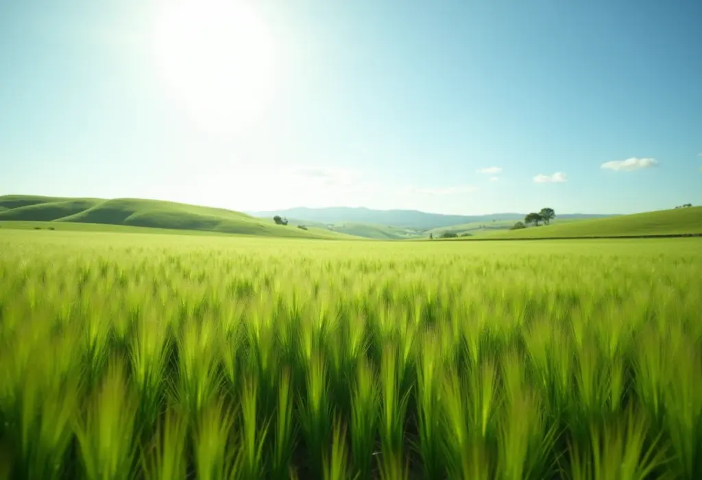 Campo de capim Mombaça verde e exuberante sob o sol