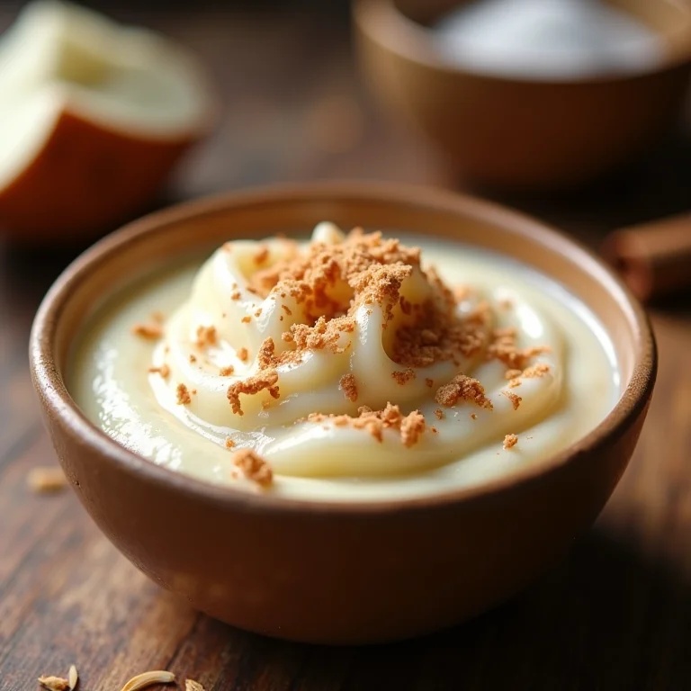 Canjica cremosa com coco ralado em tigela.