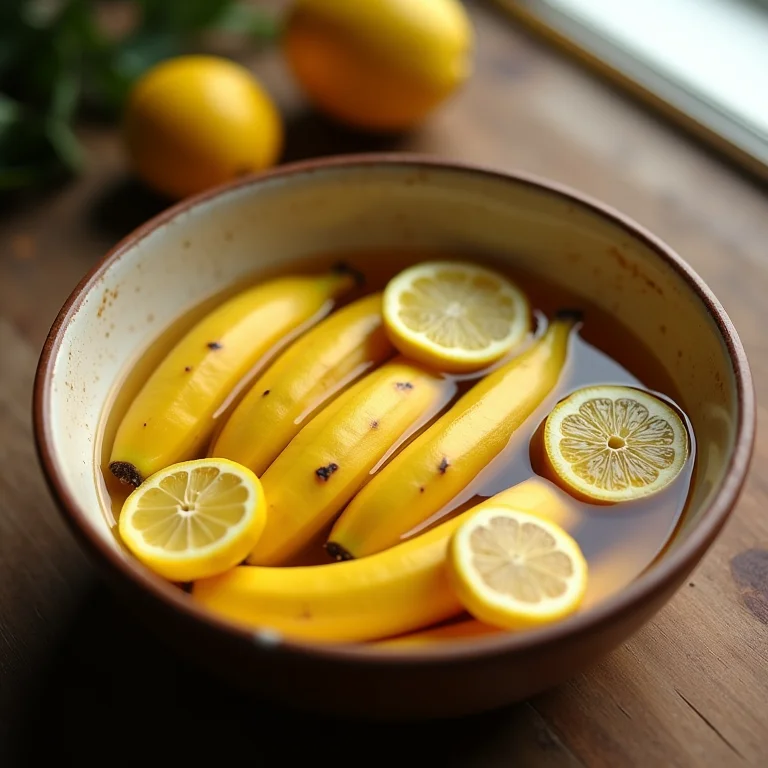 Cascas de banana de molho para tirar o amargor