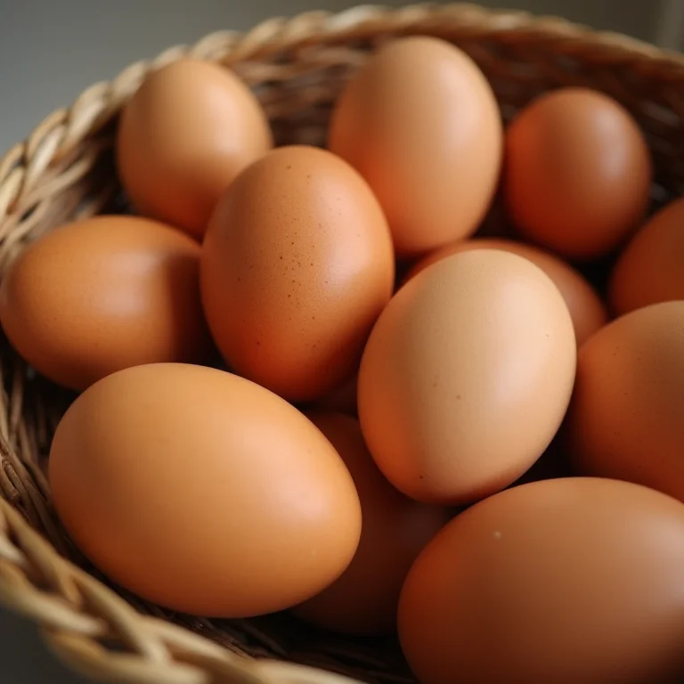 Cesta de ovos caipiras coloridos.