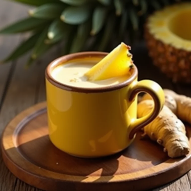 Chá de abacaxi com coco e gengibre.