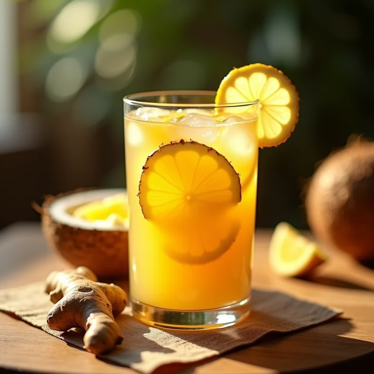 Chá de abacaxi com coco e gengibre