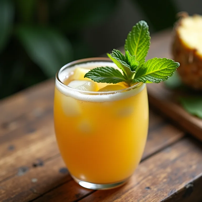 Chá de abacaxi com coco e hortelã.