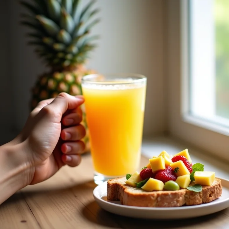 Chá de abacaxi com coco e uma refeição leve