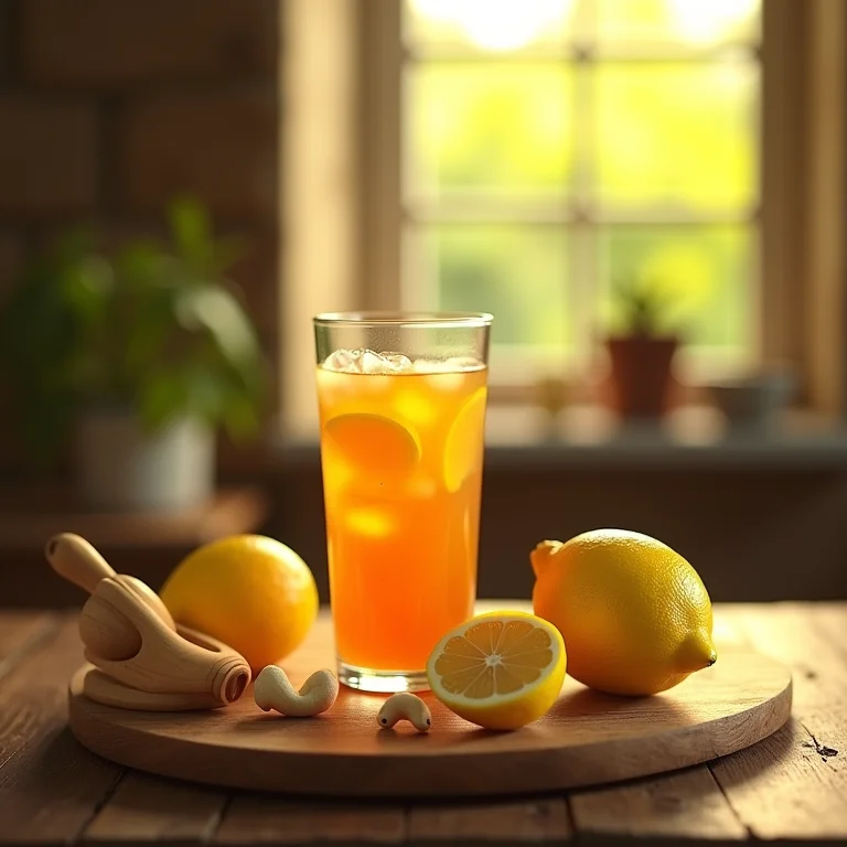 Chá de caju com limão, ajudando a desintoxicar o corpo.