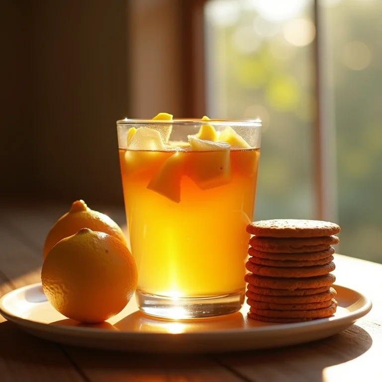 Chá de caju e limão com biscoitos digestivos.