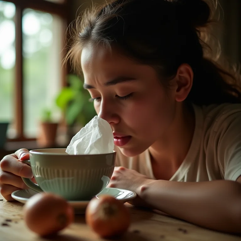 Chá de cebola sendo usado para combater os sintomas da gripe.
