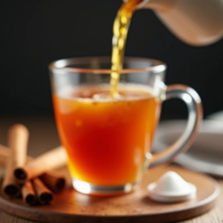 Chá de cupuaçu e canela sendo servido.