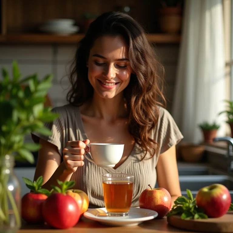 Chá de maçã e hortelã para um bom humor