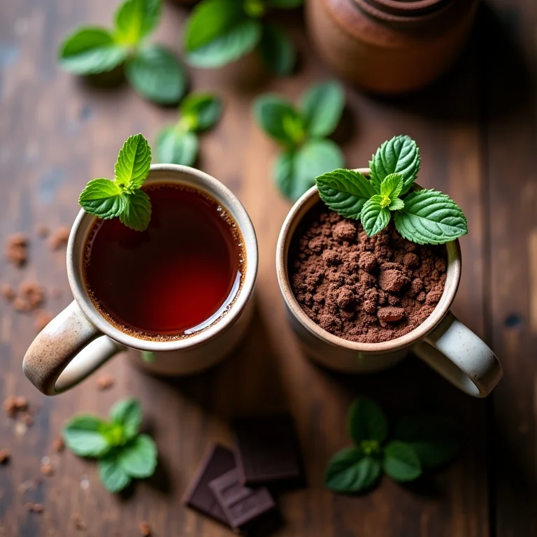 Chá de menta com chocolate: comparativo chocolate em pó vs. chocolate em barra.