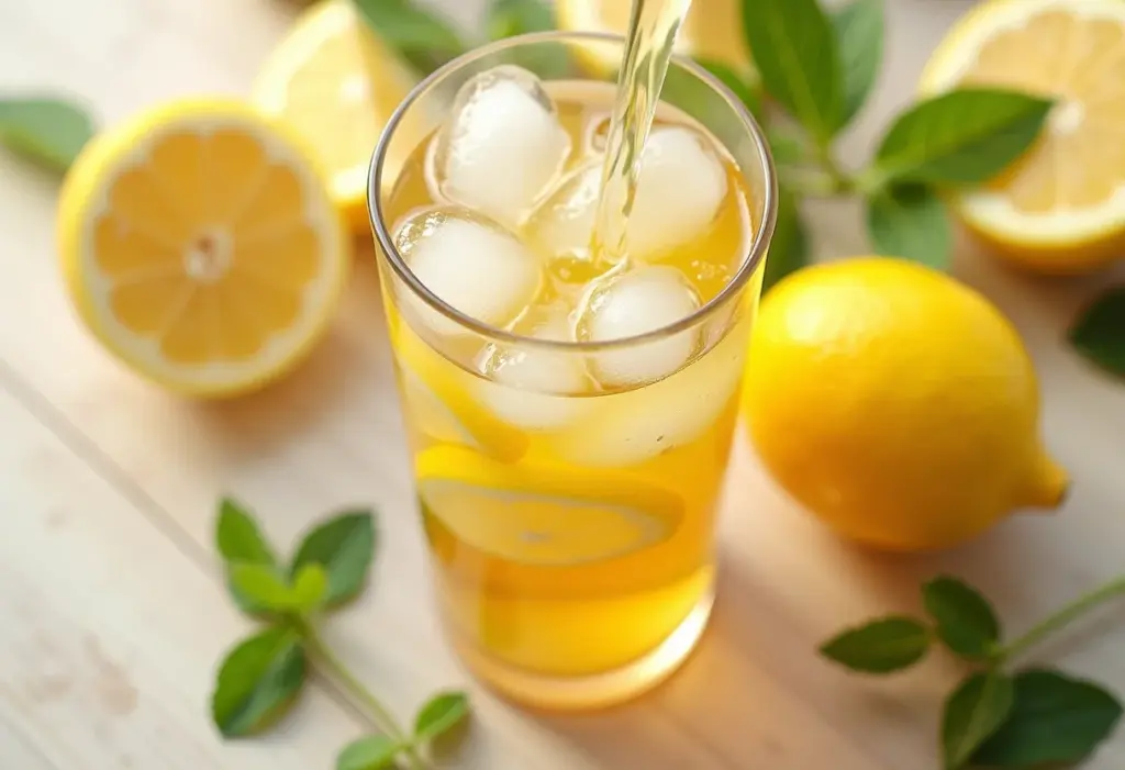 Chá gelado de limão perfeito: o truque que os restaurantes escondem Chá gelado de limão sendo servido
