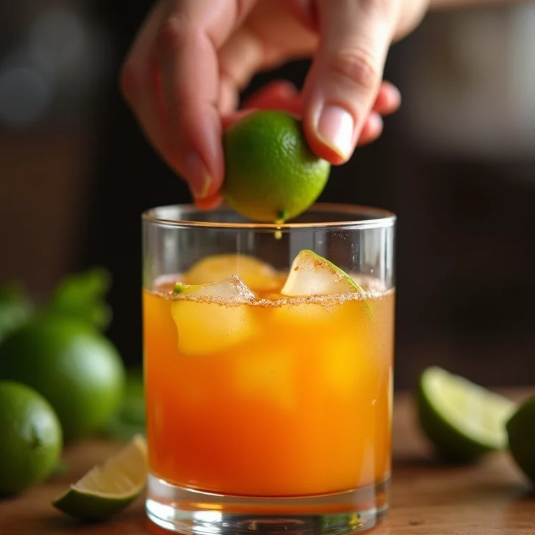 Chef espremendo limão em suco de tamarindo.