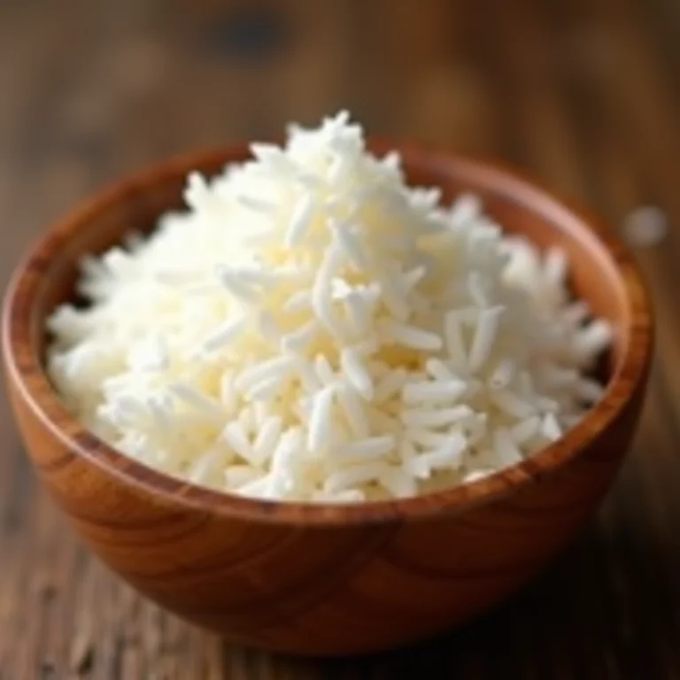 Close de coco ralado em tigela de madeira.