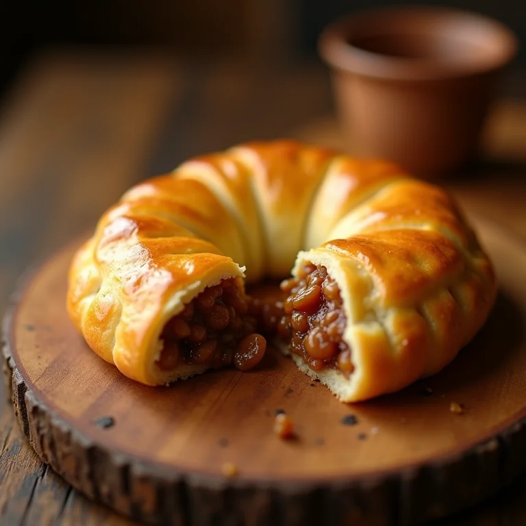 Close-up da massa do Empadão Goiano, dourada e desmanchando na boca