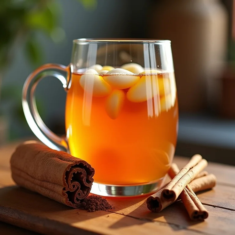 Close-up de chá de cupuaçu e canela.