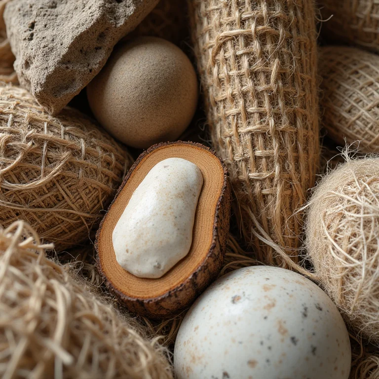 Close-up de texturas naturais em decoração rústica clara
