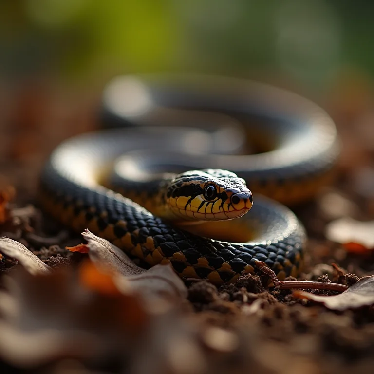Cobra jararaca camuflada em folhagem seca