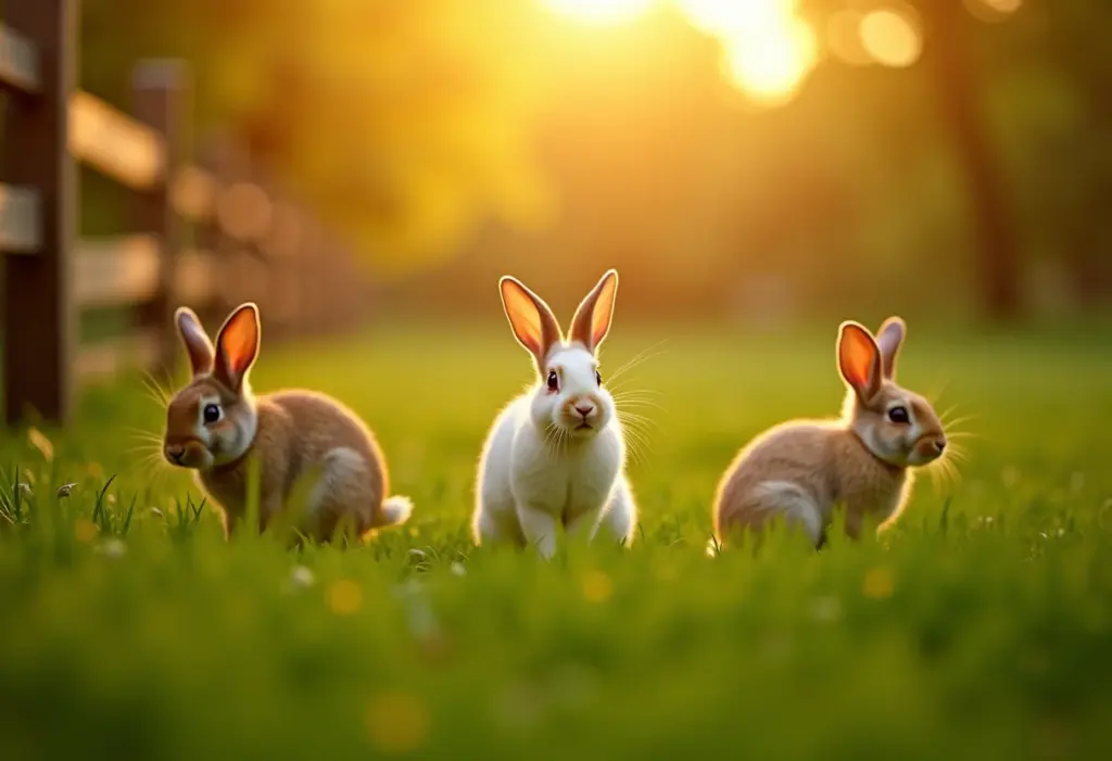 Coelhos soltos em fazenda ensolarada