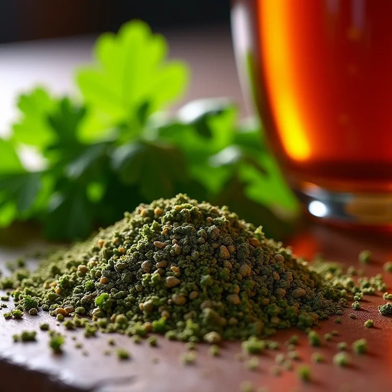 Coentro seco ao lado de coentro fresco para chá.