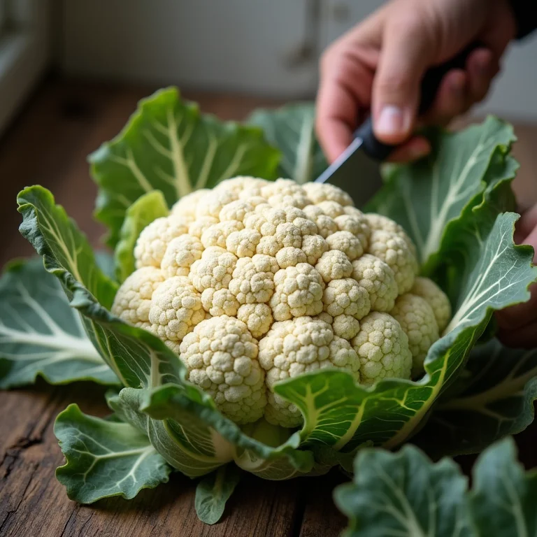 Colhendo couve-flor madura
