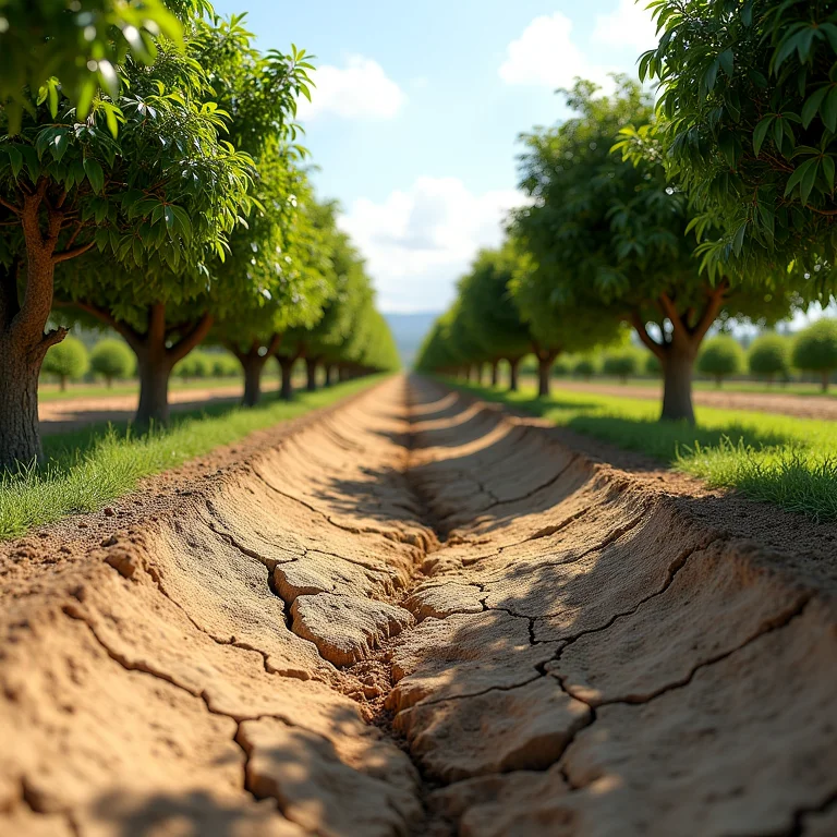 Comparativo de solo seco e irrigado em pomar