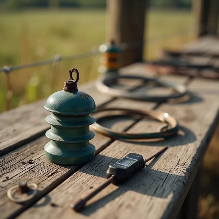 Componentes essenciais de uma cerca elétrica rural.