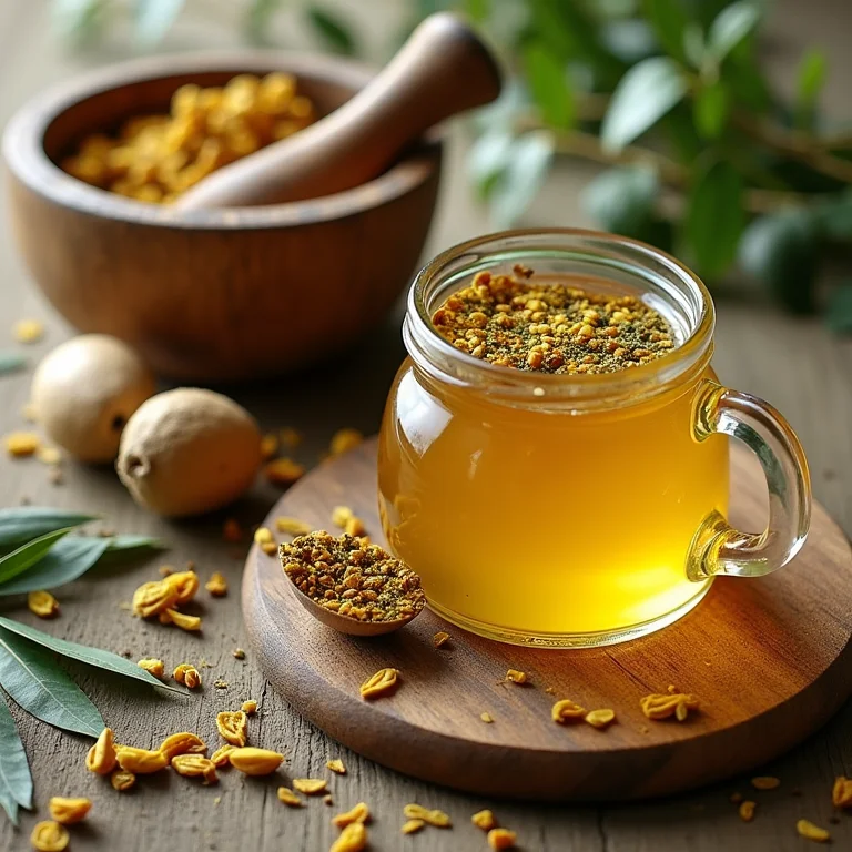 Composição de folhas de tanchagem secas, pilão e infusão.