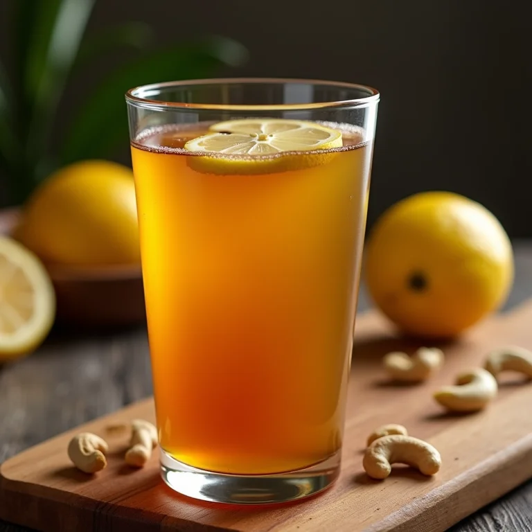 Copo de chá de caju com limão após a refeição.
