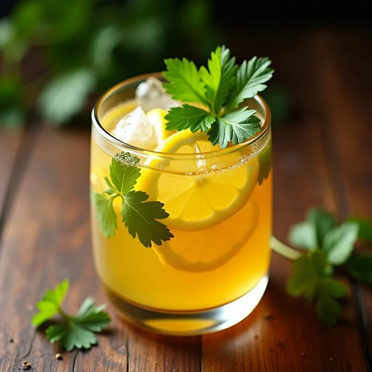Copo de chá de coentro com limão gelado