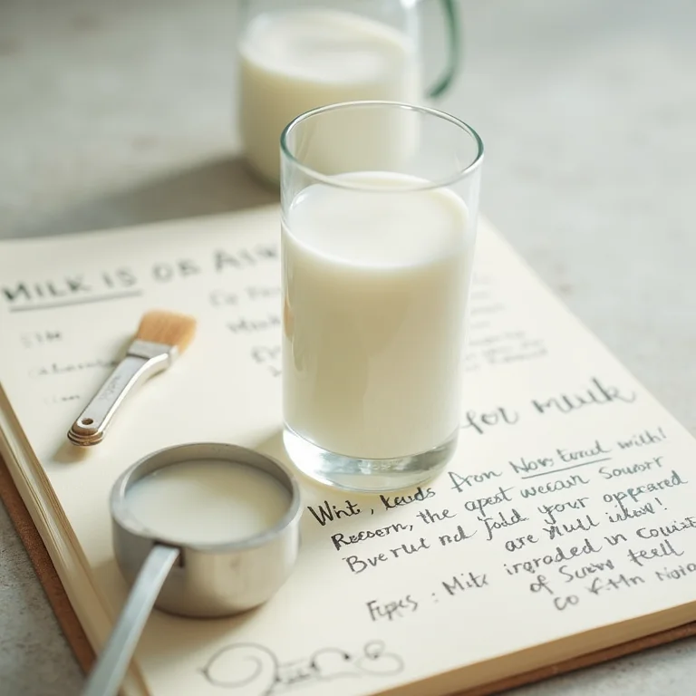Copo de leite fresco com anotações sobre produção