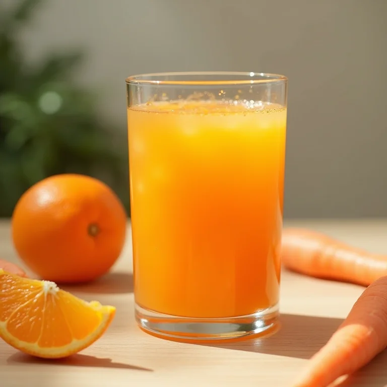 Copo de suco de laranja com cenoura e ingredientes